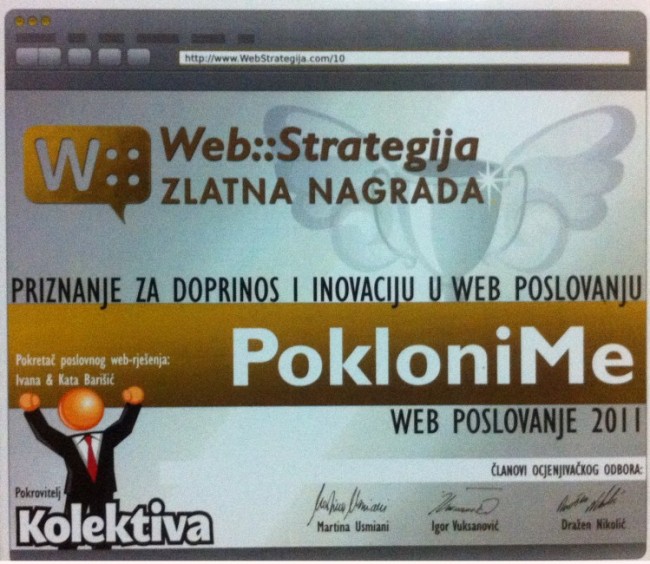 1. mjesto - Zlatna nagrada za doprinos i inovaciju u web poslovanju za 2011. godinu